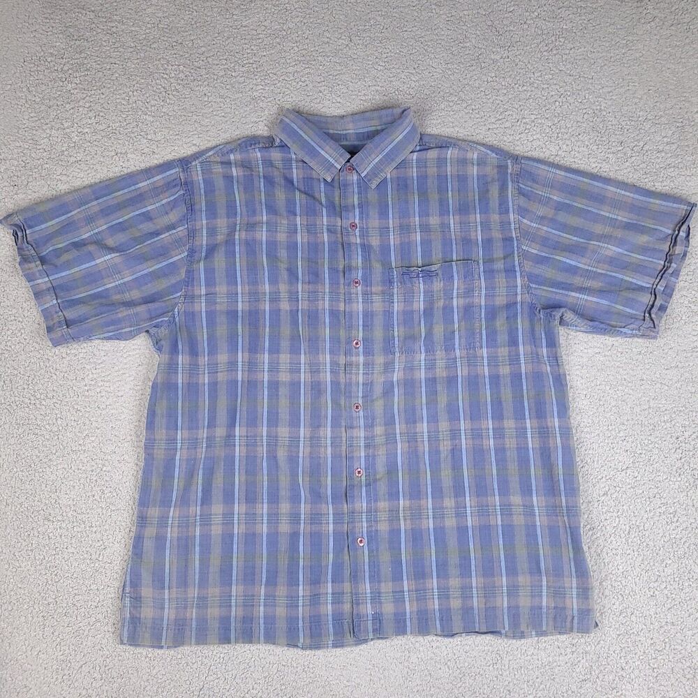 Fubu Shirt Mens 2XL Blue Plaid Short Sleeve‎ Button Up Cotton Pocket